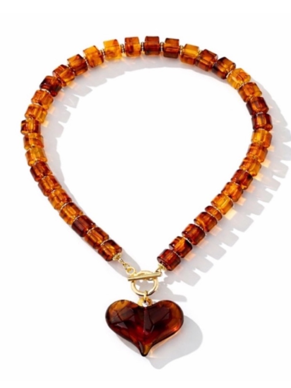 New! Amber Lucite Heart Beaded Necklace (2010) NWOT - Picture 2 of 4